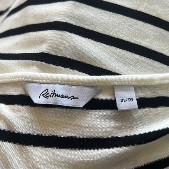 Reitmans White Marshmallow Striped Short Sleeve Tie Front T-Shirt Size XL - Picture 11 of 16